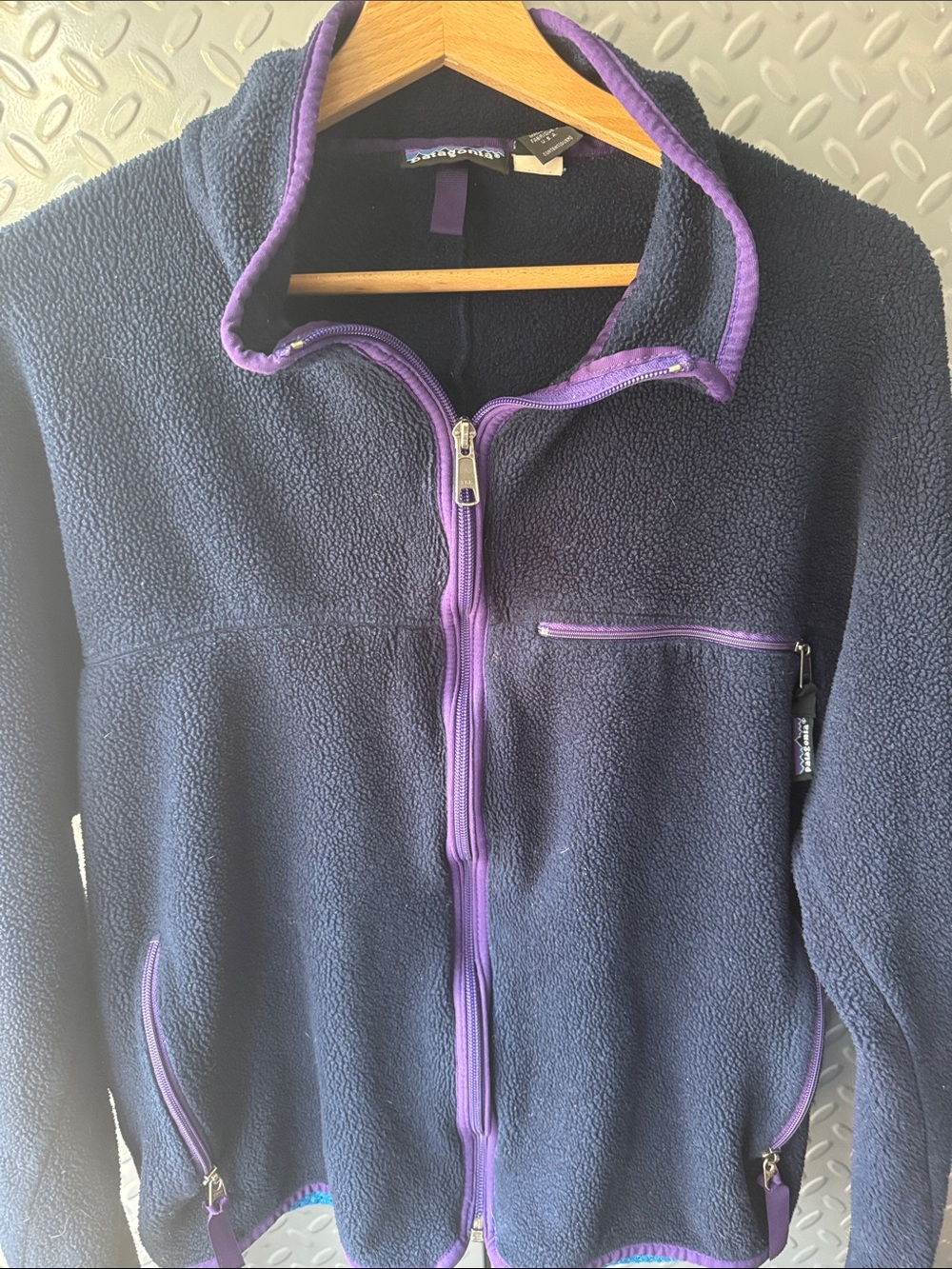 Patagonia Navy Fleece Jacket with Purple Trim